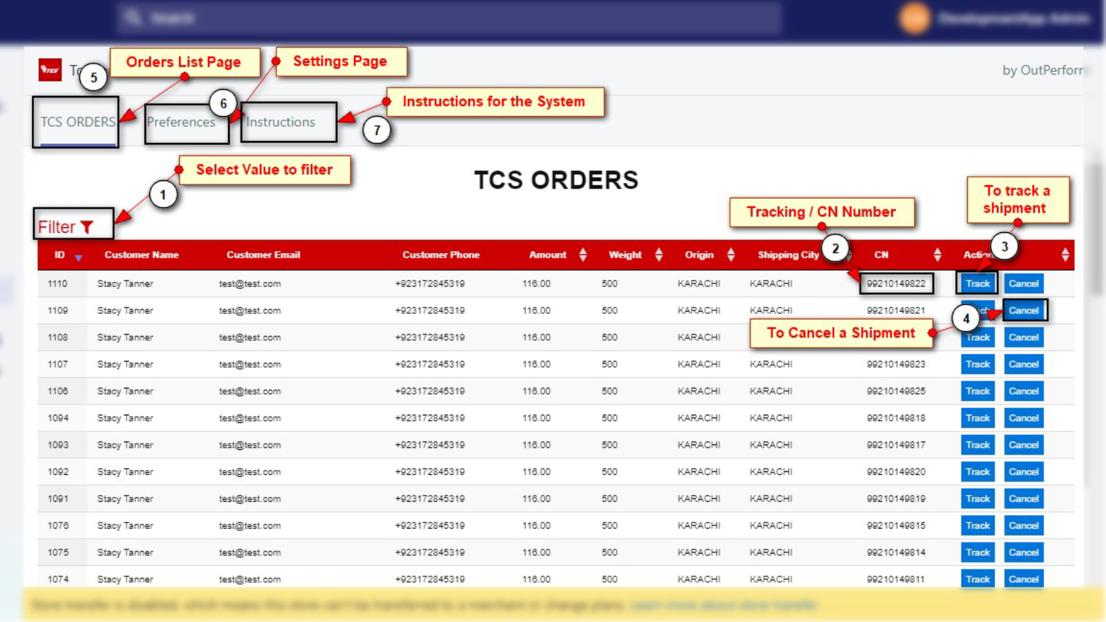 Alle weitergeleiteten Bestellungen wurden an das TCS Customer COD Portal gesendet und verfolgt.
