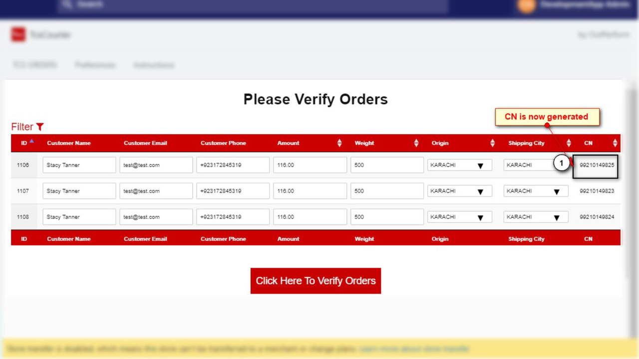 CN genereras efter att order har verifierats och skickats till portalen. 