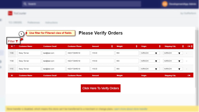 Verifiera order som ska skickas till TCS Kund COD Portal. 