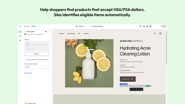 帮助购物者找到接受HSA/FSA美元的产品。