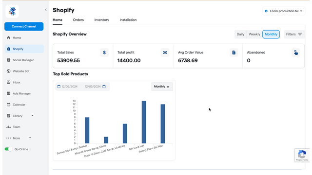 In this screenshot user track shopify analytics data 