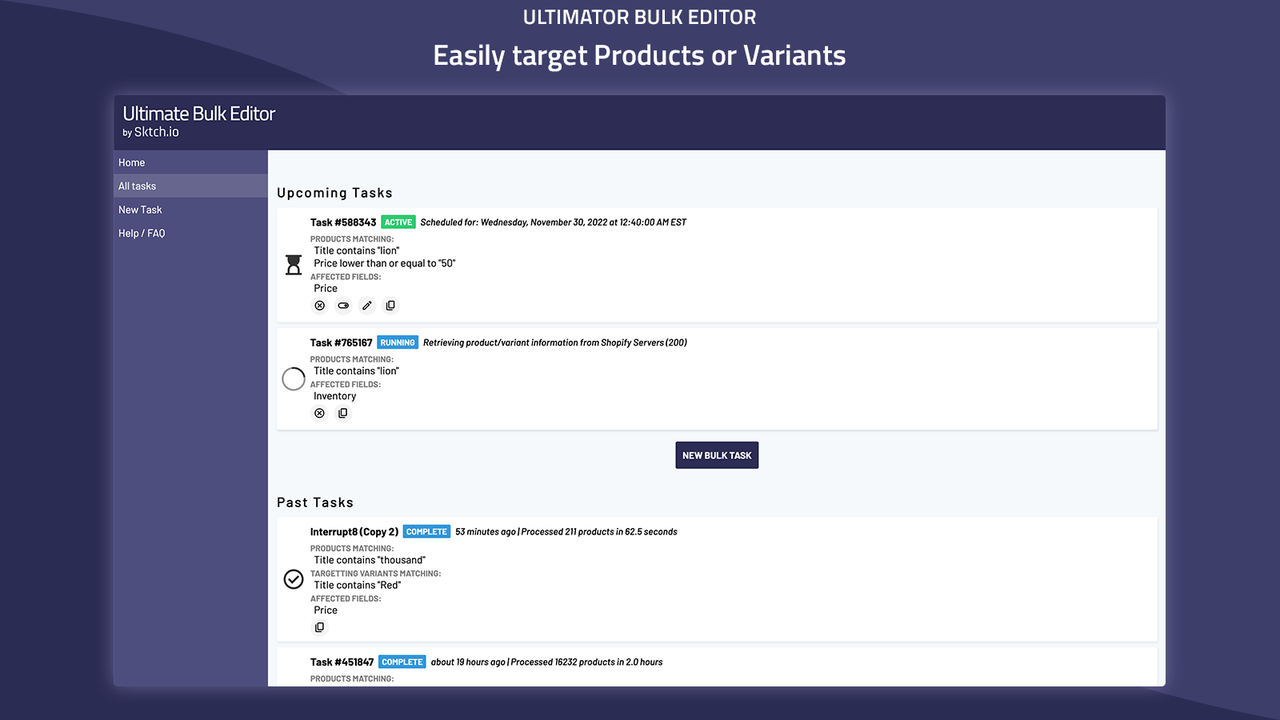 Mire facilmente em Produtos ou Variantes