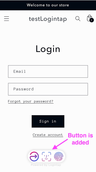 Biometric ID button is added on a mobile viewport.