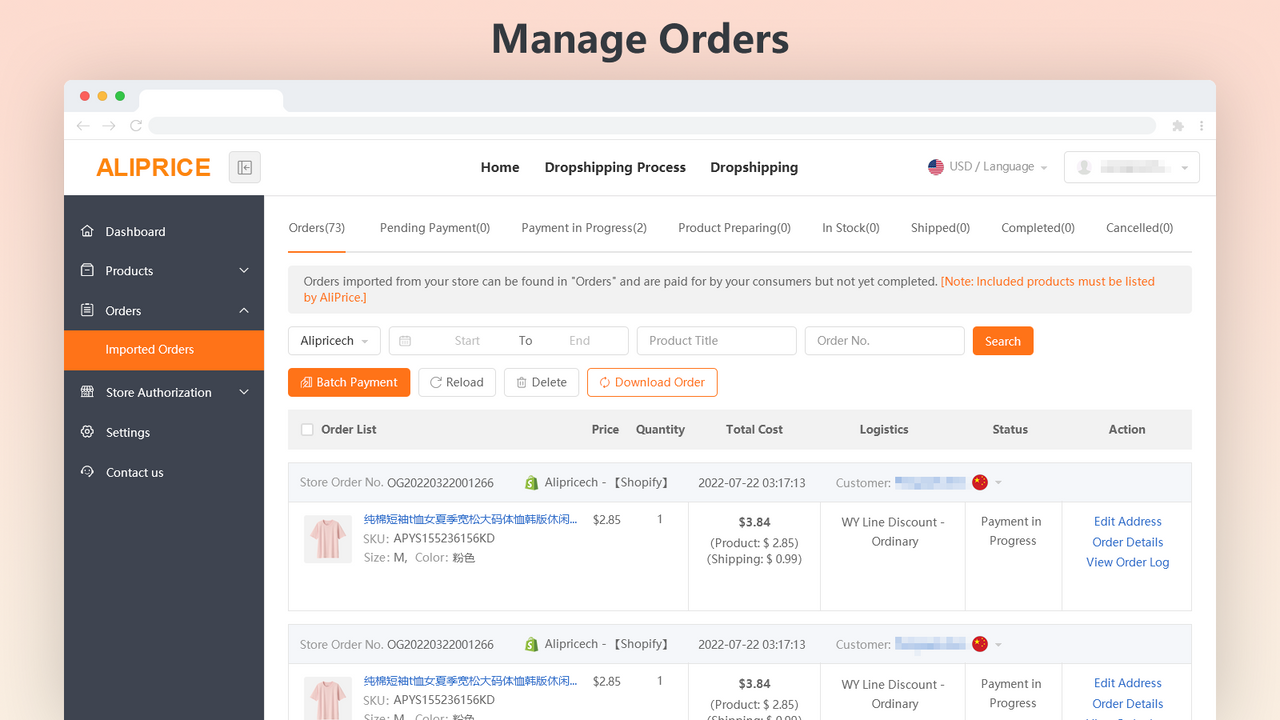 Manage orders