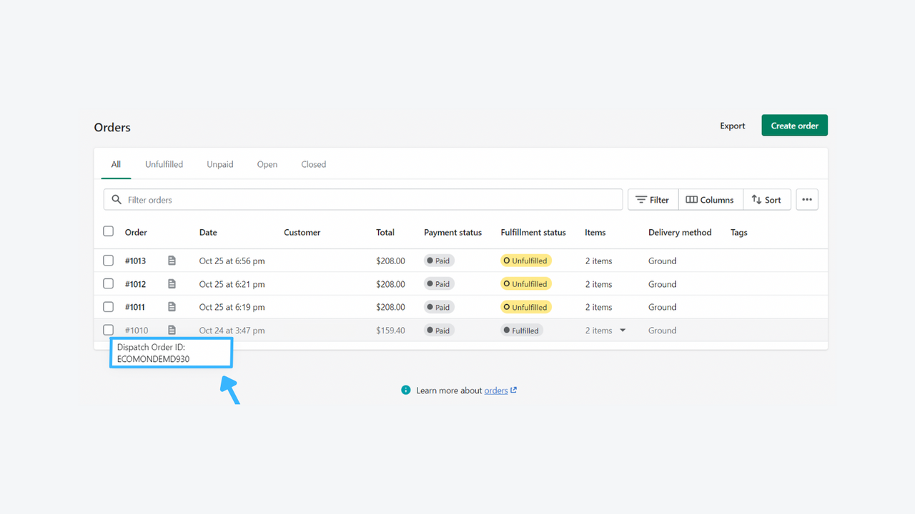 Consultez les commandes depuis votre tableau de bord