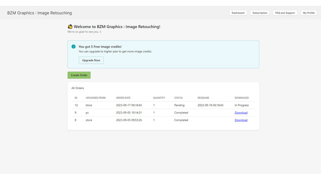 bzm dashboard orders