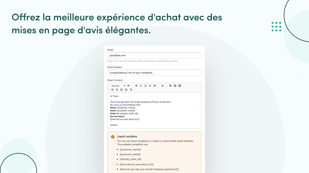 Modèles d'avis élégants offrent une expérience d'achat unique.