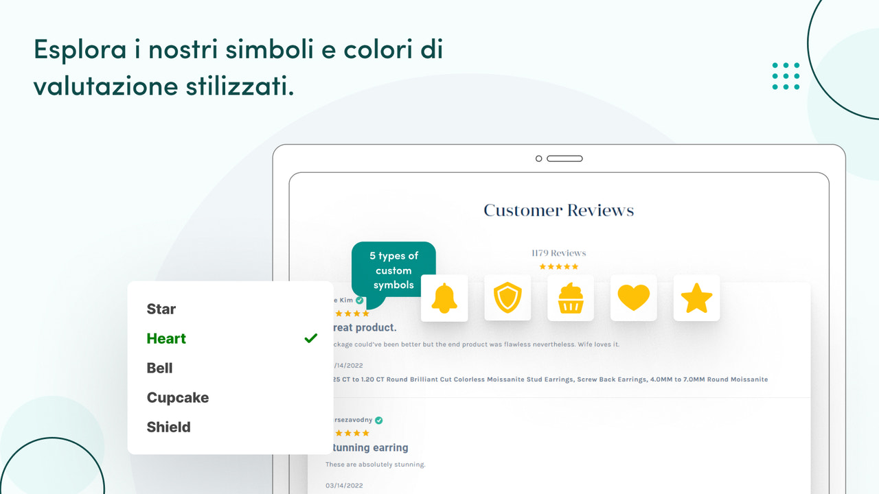 Molti simboli di valutazione stilizzati e colori da scegliere.