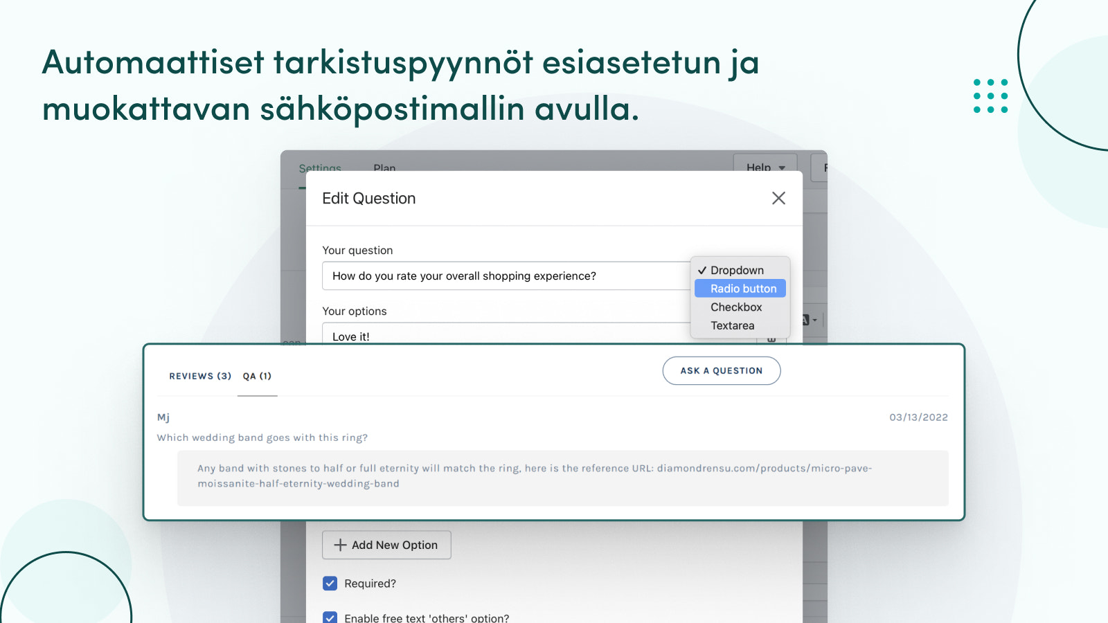 Automatisoi arvostelupyynnöt sähköpostin esiasetuksilla.