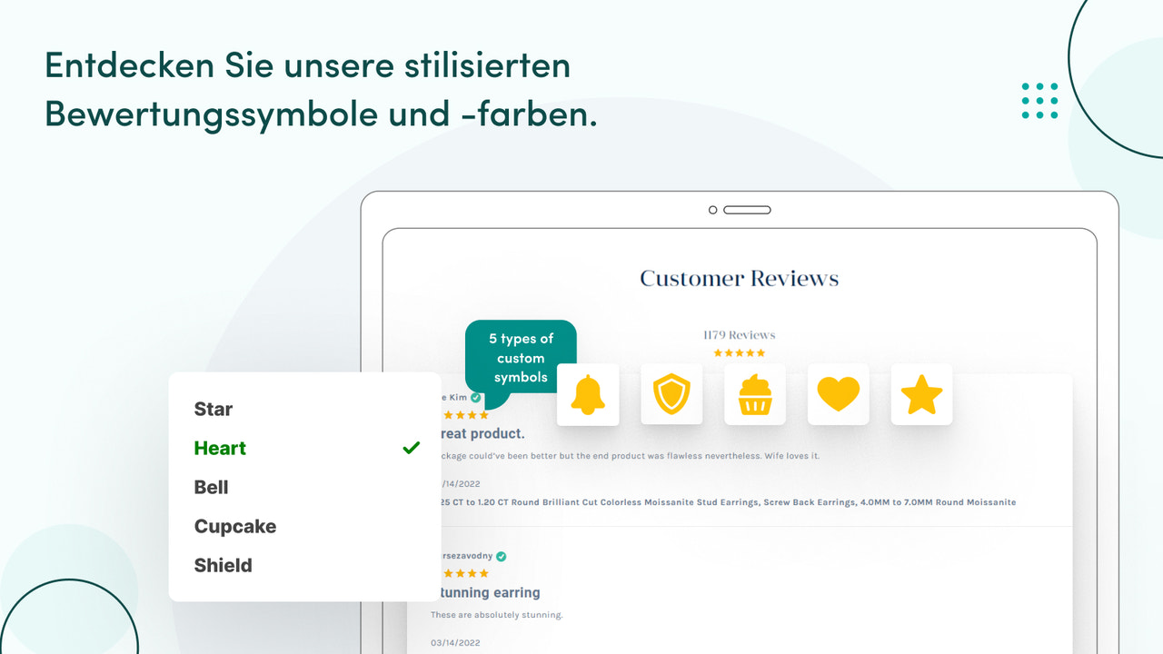 Viele stilisierte Bewertungssymbole und Farben zur Auswahl.
