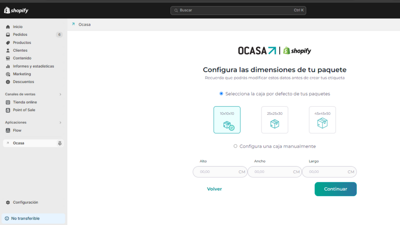 Configura las dimensiones de tus paquetes