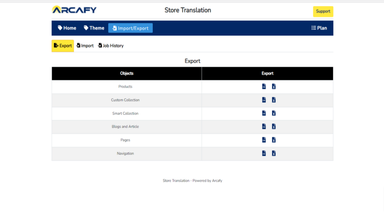 Export / Import Support