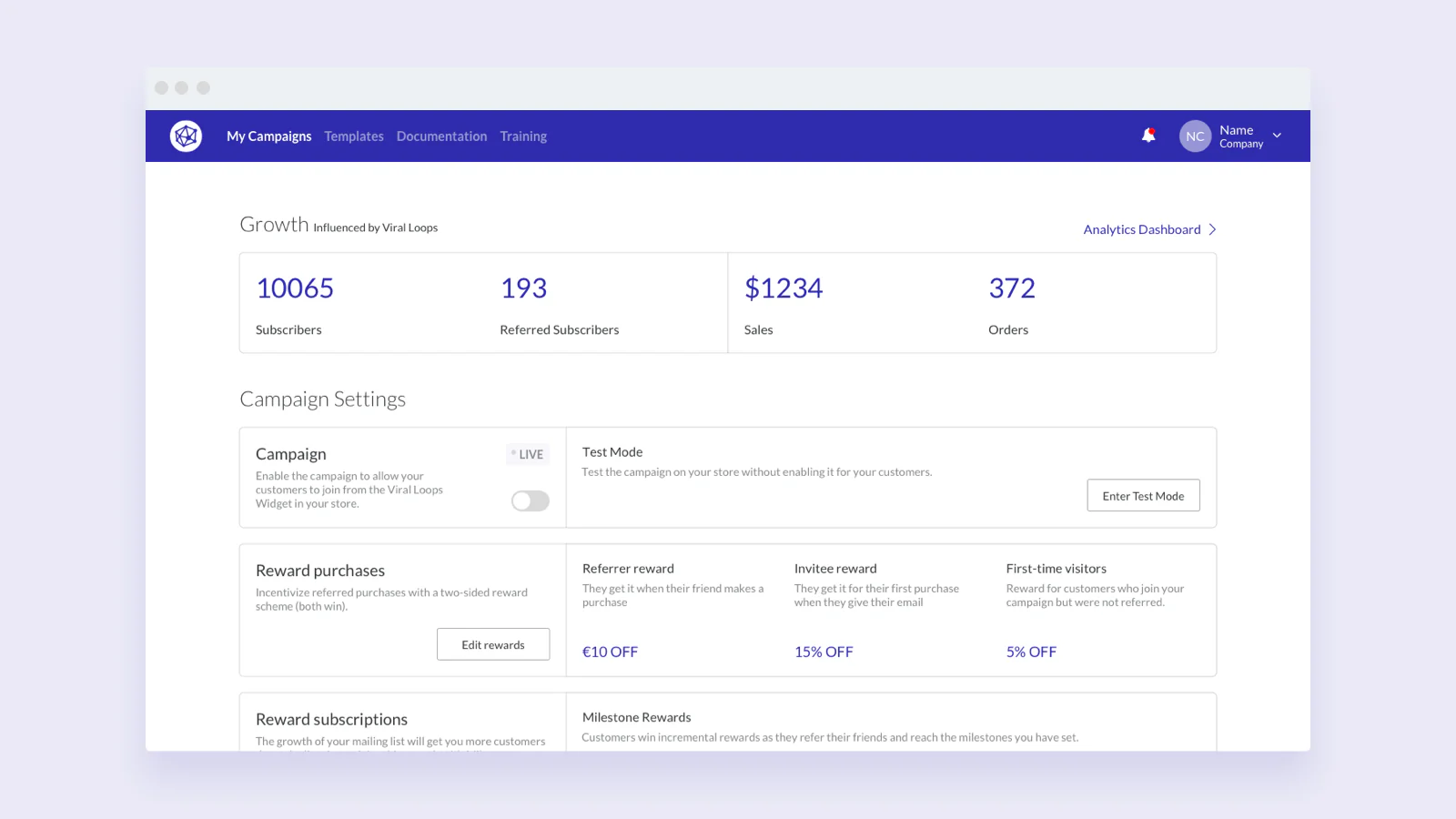 Viral Loops Shopify-instrumentpanel