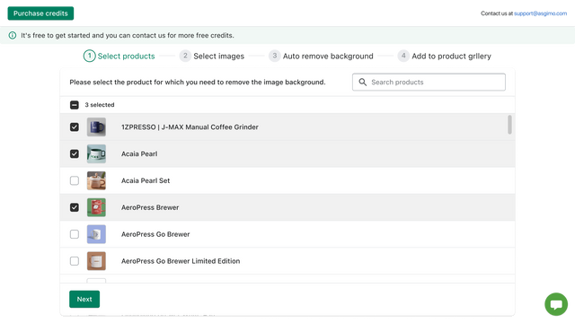 Bulk selection of multiple products