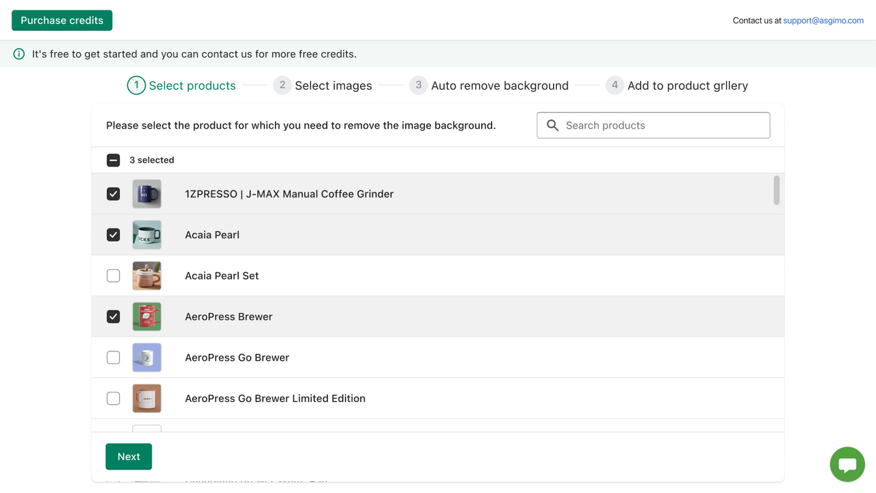 Bulk selection of multiple products