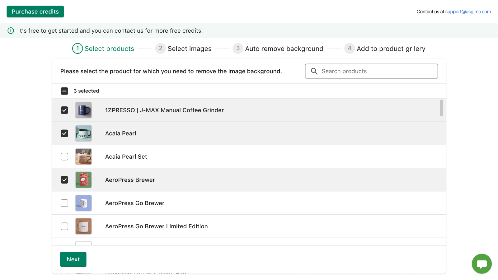 Bulk selection of multiple products