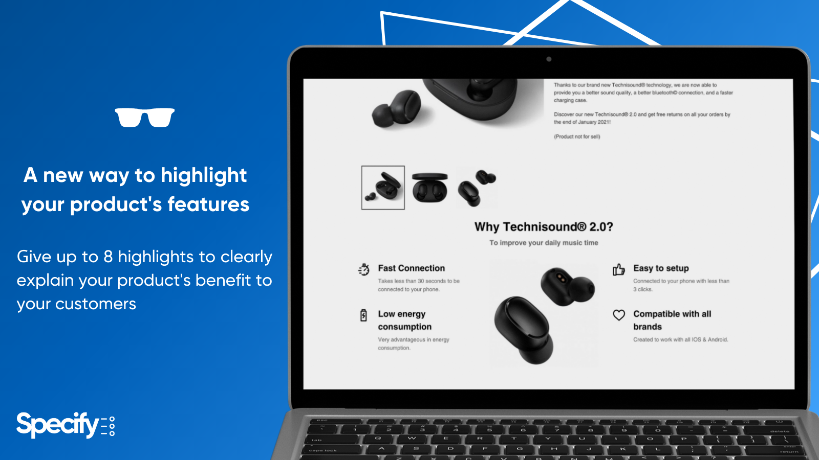 Specify display your product's features with pictograms