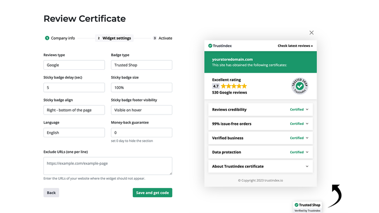 Trustindex Review Certificate Screenshot