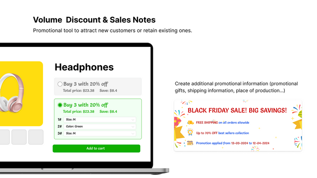 Volume discount & Sales notes for Shopify store