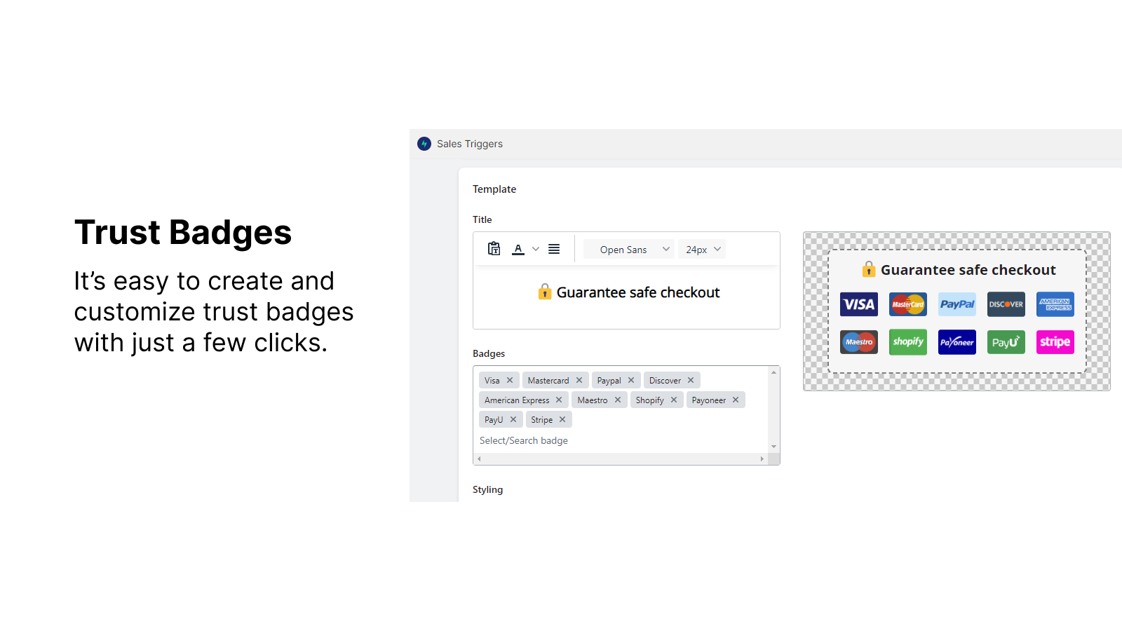 Trust badges i Sales Triggers-appen