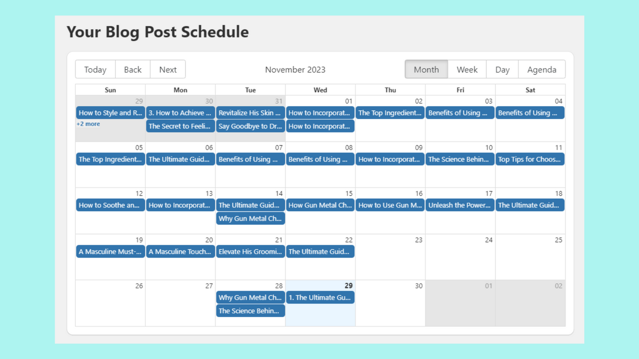 La vue Calendrier vous montre ce que vous avez écrit et ce qui est à venir.