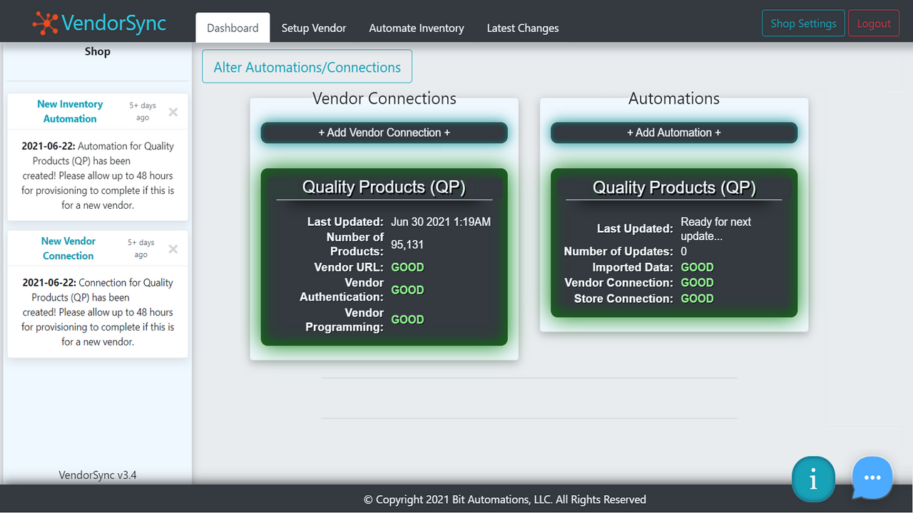 ¡Monitorea las conexiones de proveedores y las automatizaciones desde el panel de control!