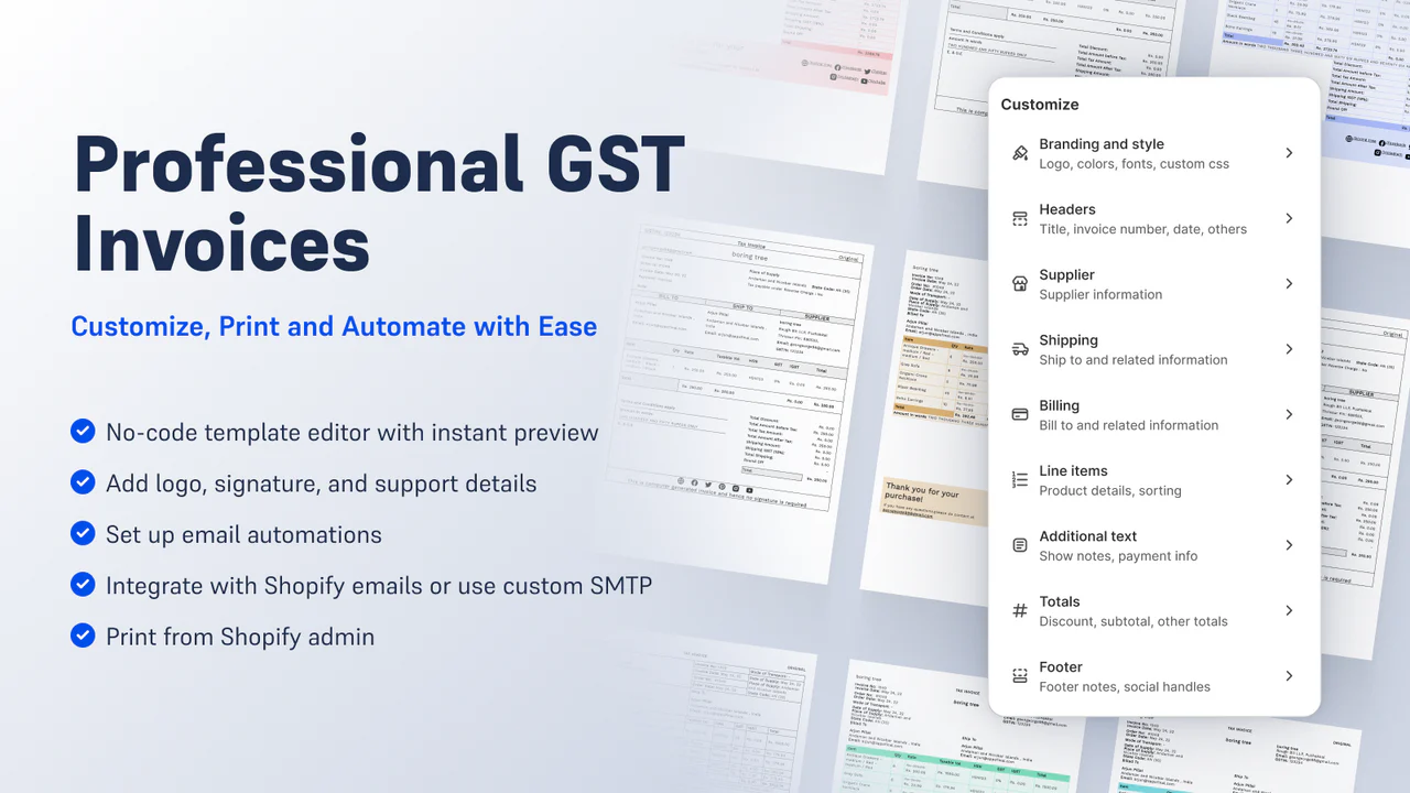 Personnaliser, imprimer, envoyer par e-mail les factures GST