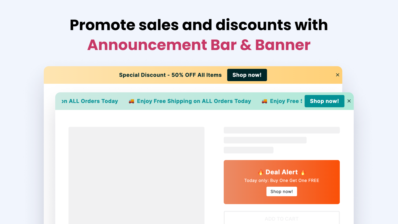 Promova vendas e descontos com Barra e Banner de Anúncio
