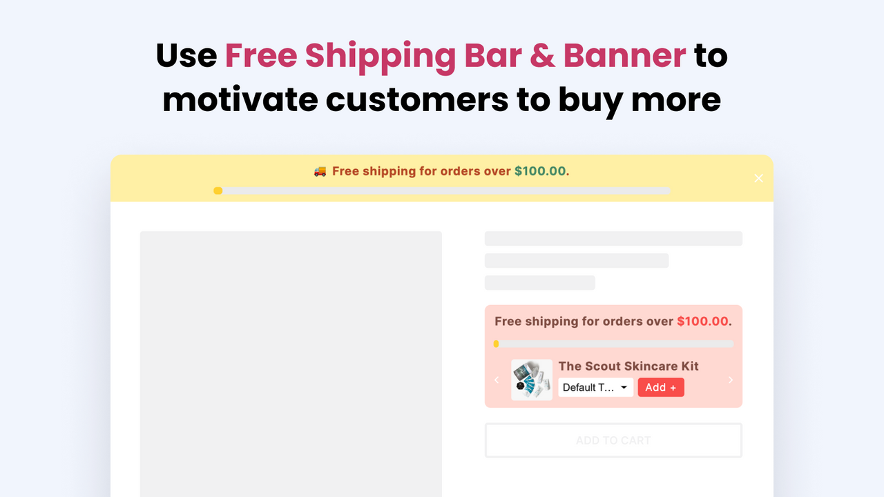 Use a Barra e Banner de Frete Grátis para motivar os clientes a comprar mais