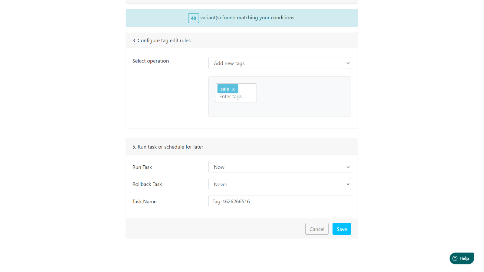 Configurar acciones de etiquetas