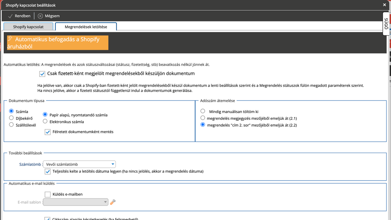 Configurações do Shopify no aplicativo Innvoice