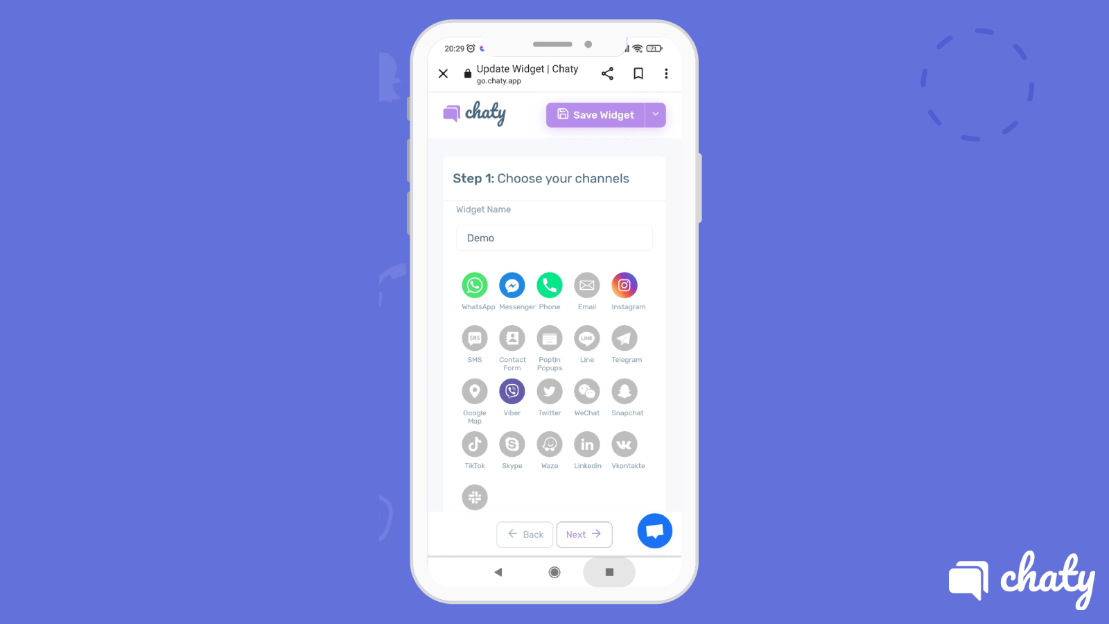 Chaty: WhatsApp & Chat buttons Screenshot