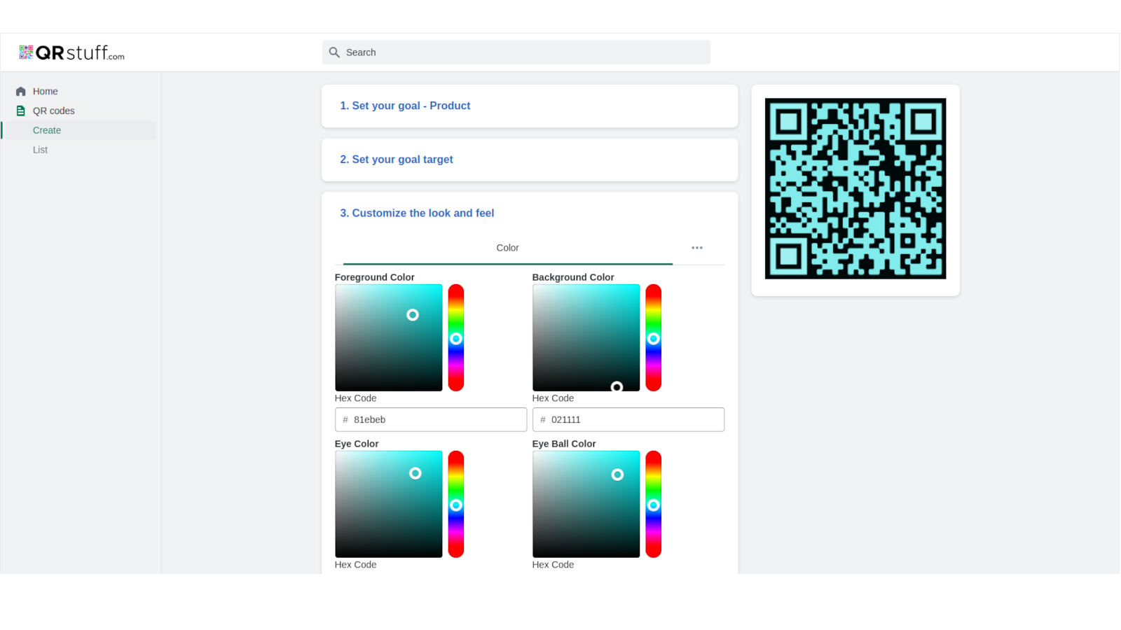 Changement de couleurs dans la création de qr