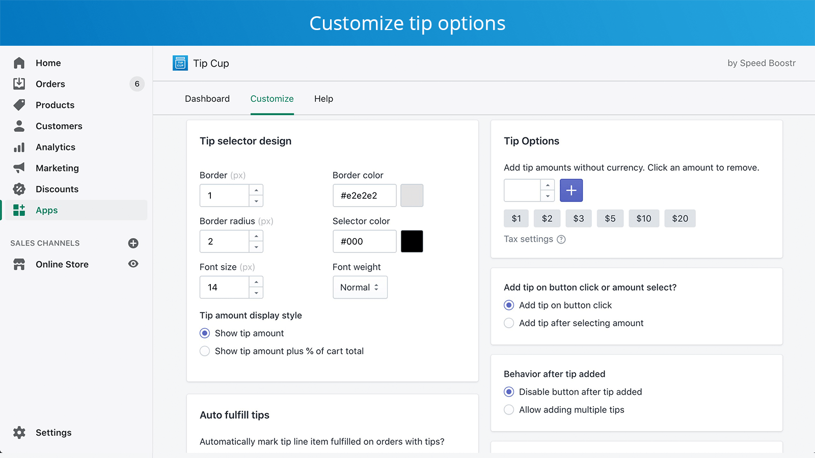 Personnalisez les options de pourboire