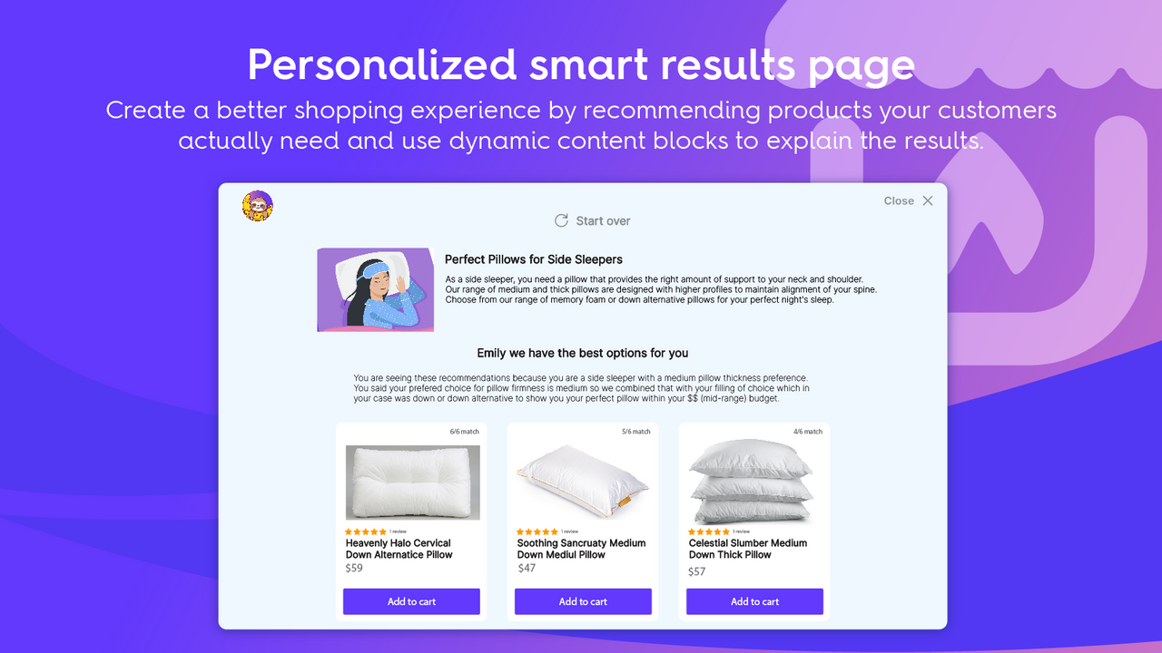 Página de resultados inteligentes personalizados con datos de bloque dinámico