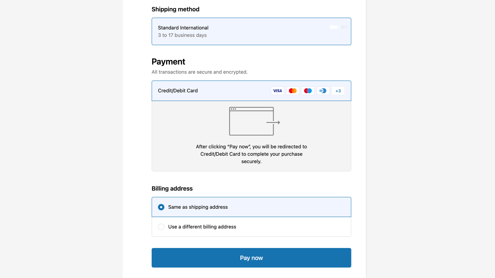 Uma vez aprovado pelo Shopify, os métodos de pagamento suportados serão exibidos.