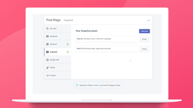 Manage snapchat pixels in Pixel Magic