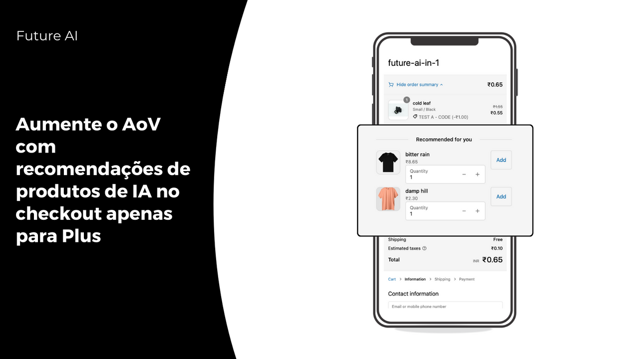 Aumente o AoV com recomendações de produtos AI no checkout apena