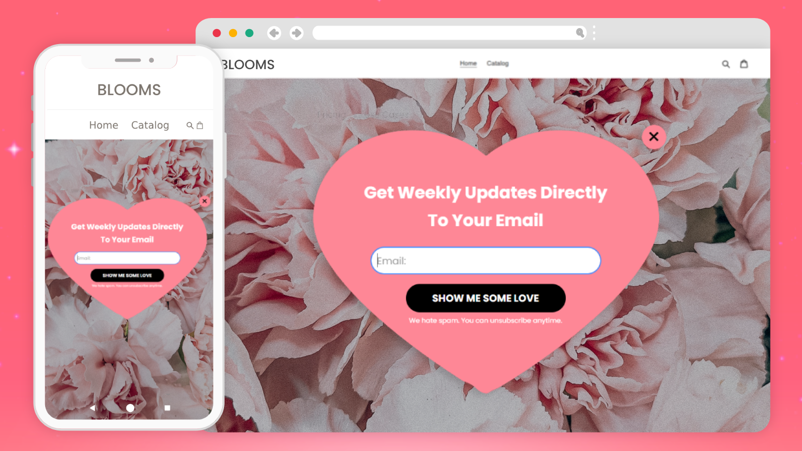 Heart desktop and mobile pop up