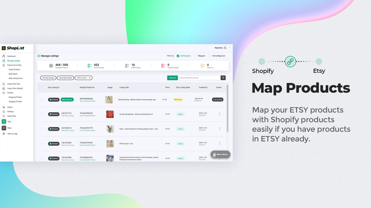 Mapea productos de Etsy con productos de Shopify - Integración de Etsy
