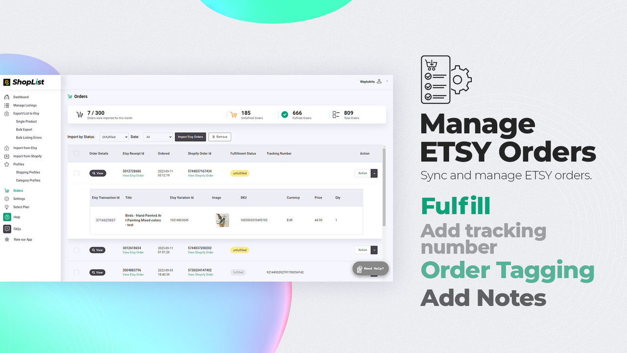 Manage Etsy orders - Fulfil and Add tracking number