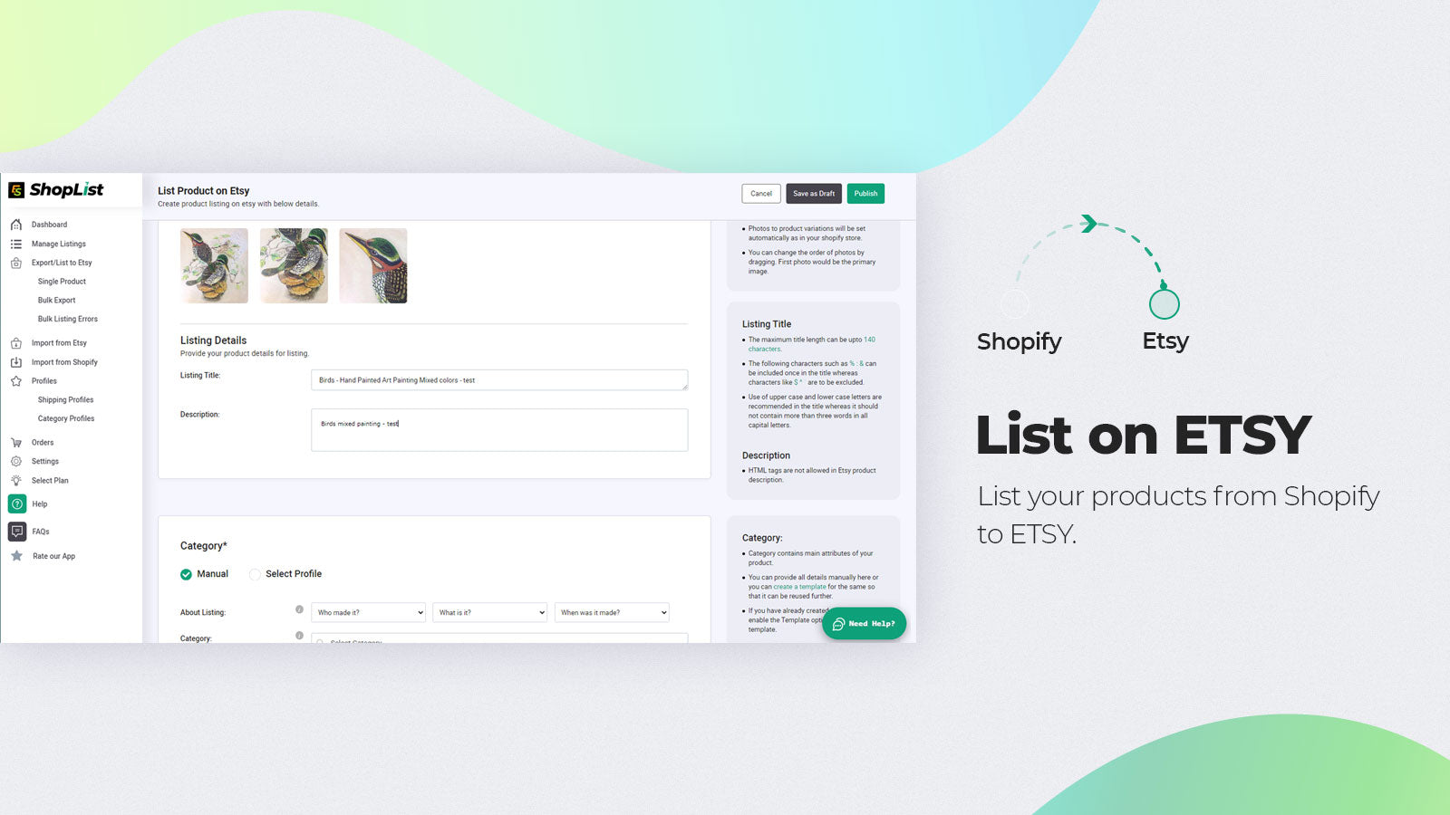 Etsy Integration ‑ ShopList Screenshot