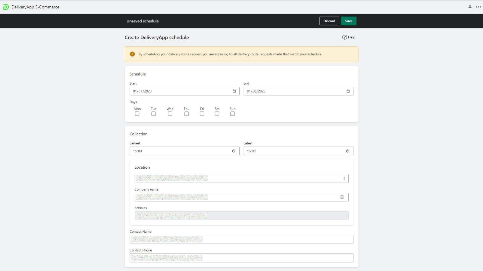 Create schedules for recurring DeliveryApp routes