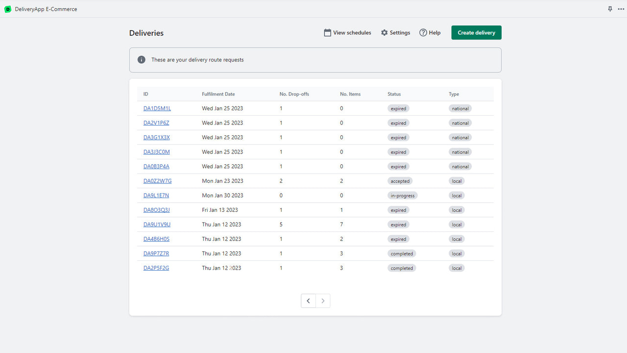 Visualize todas as suas rotas DeliveryApp passadas, presentes e futuras