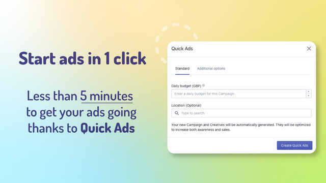 Inicia anuncios en 1 clic: Menos de 5 minutos para poner en marcha tus anuncios