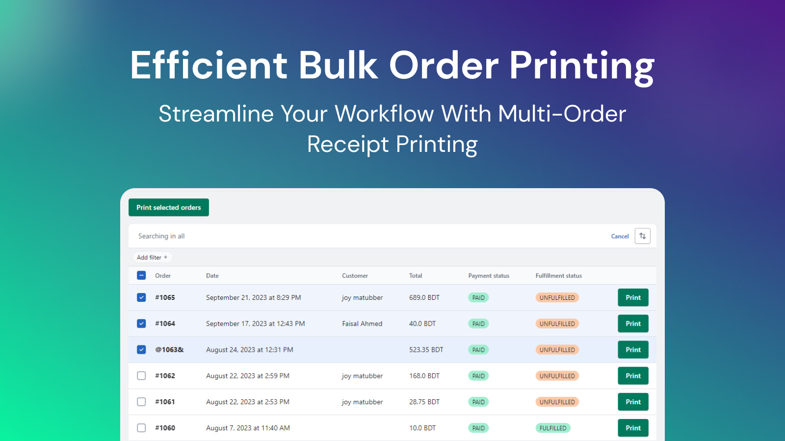 bulk order utskrift