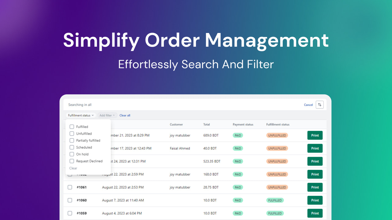 zoek en filter orders