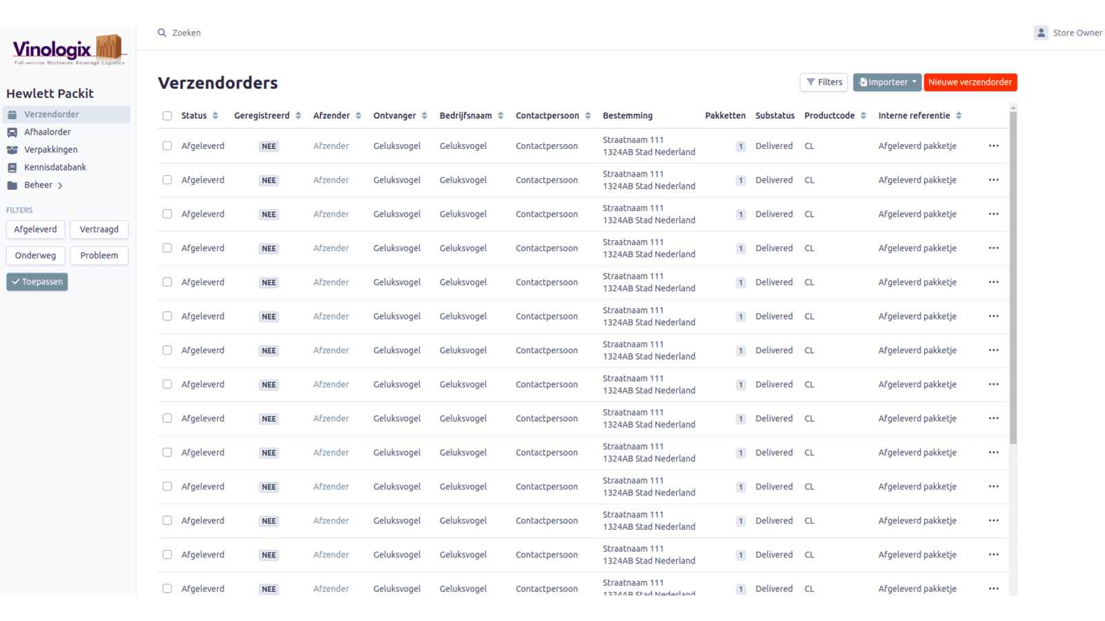 Lijst van verzendorders