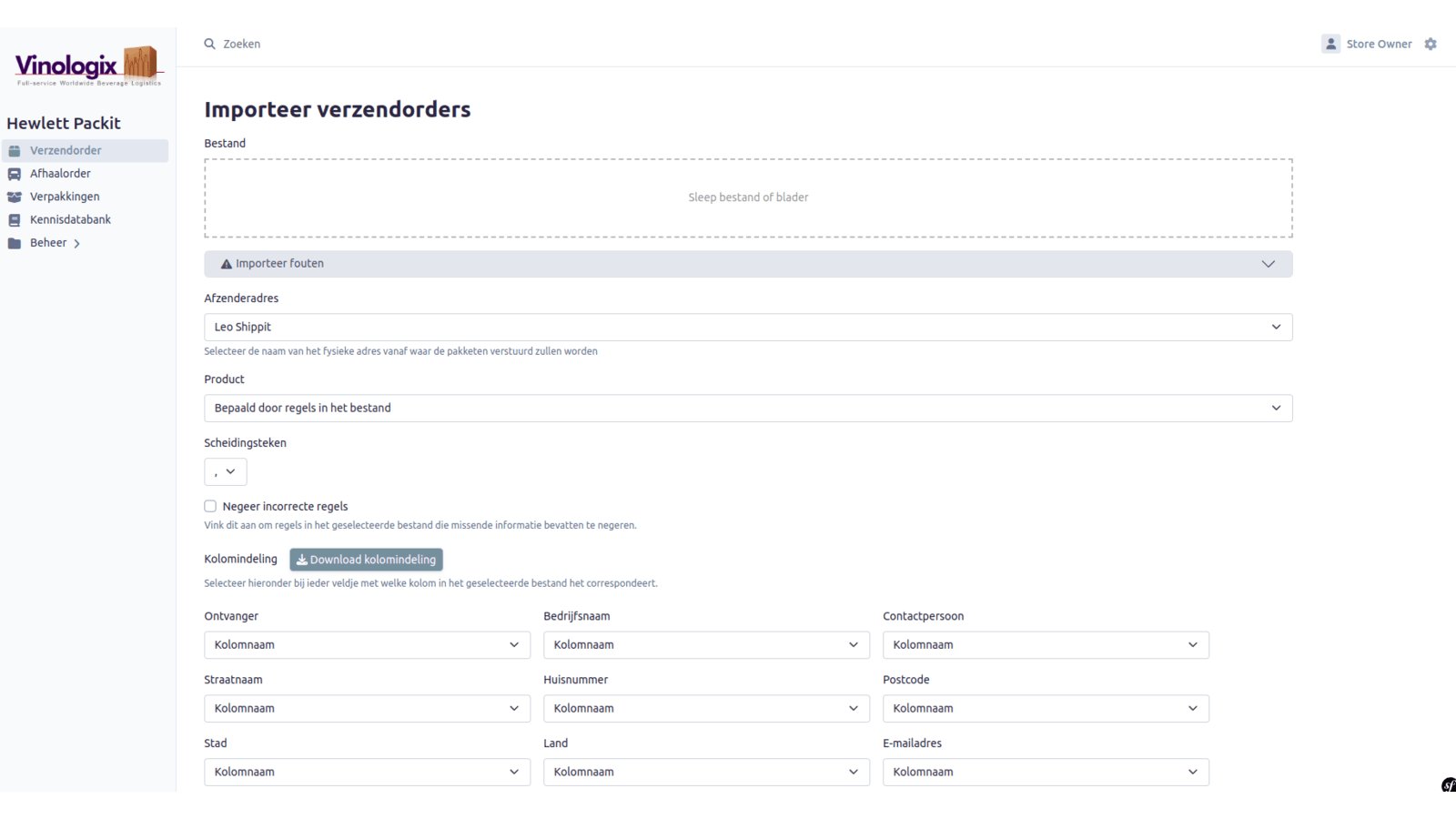 Importeer verzendorders