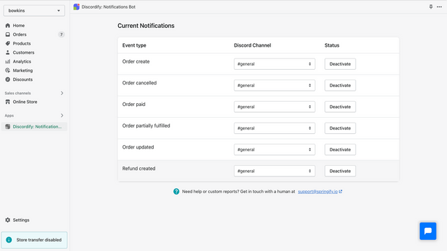 Configure events